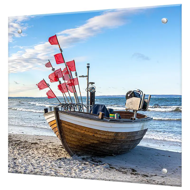 Изображение товара Защитный экран Borntoprint Лодка на пляже 60x50 см закаленное стекло глянцевый