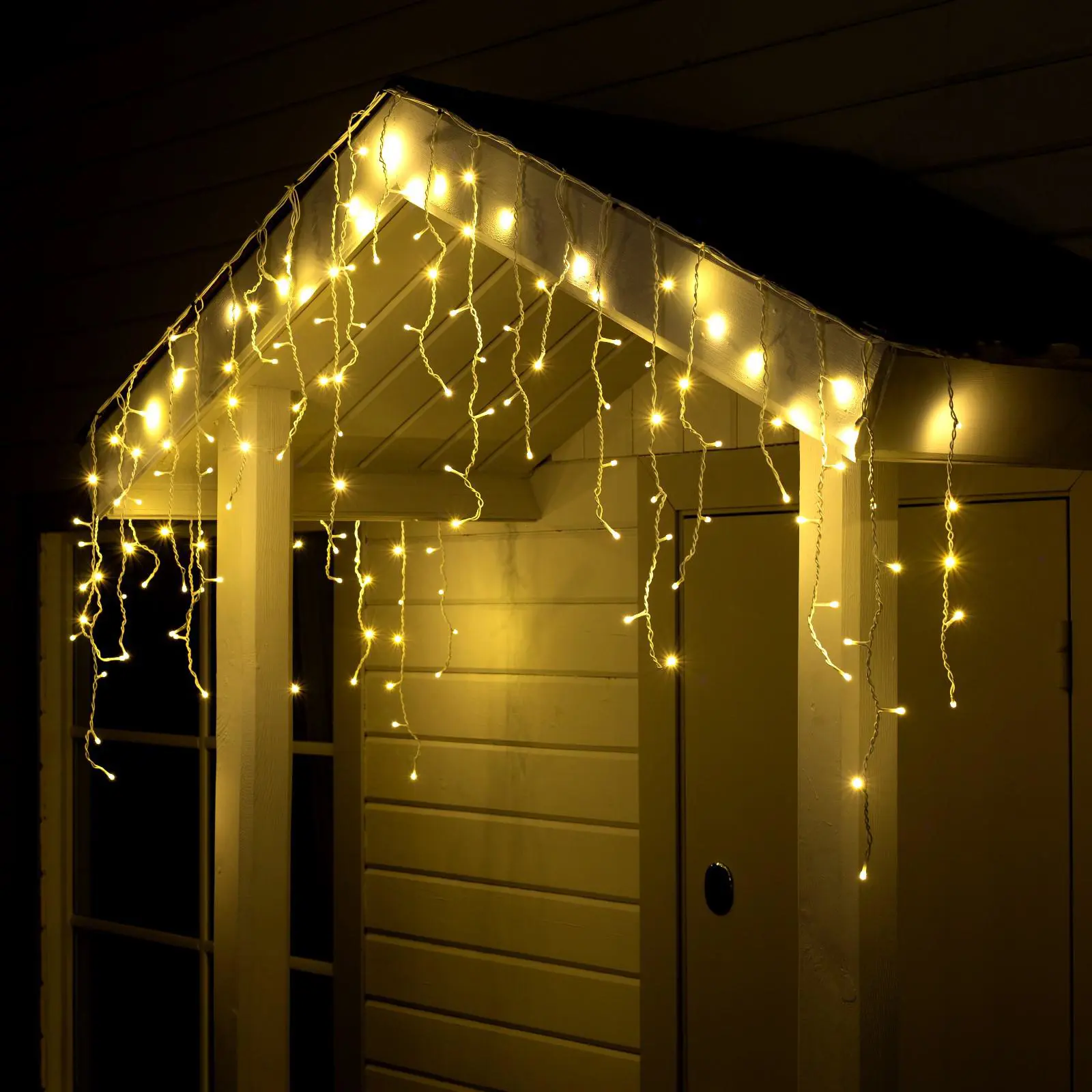 Изображение товара Электрогирлянда наружная Luazon lighting 3584184 бахрома 3x3 м 160 ламп теплый белый 1 режим работы