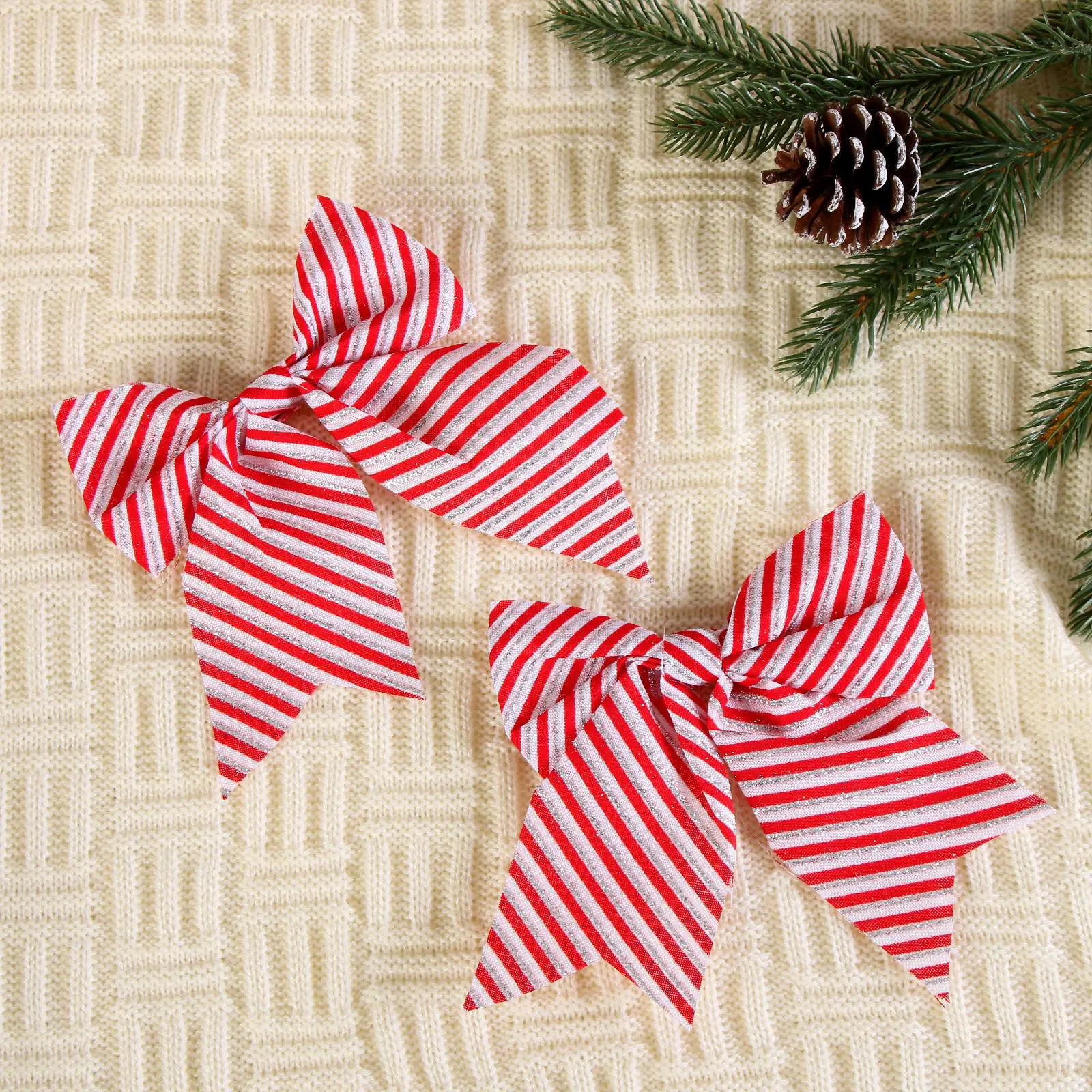 Изображение товара Набор елочных игрушек Бантик - полосатик Зимнее волшебство 5043527 13 см х 14 см красный