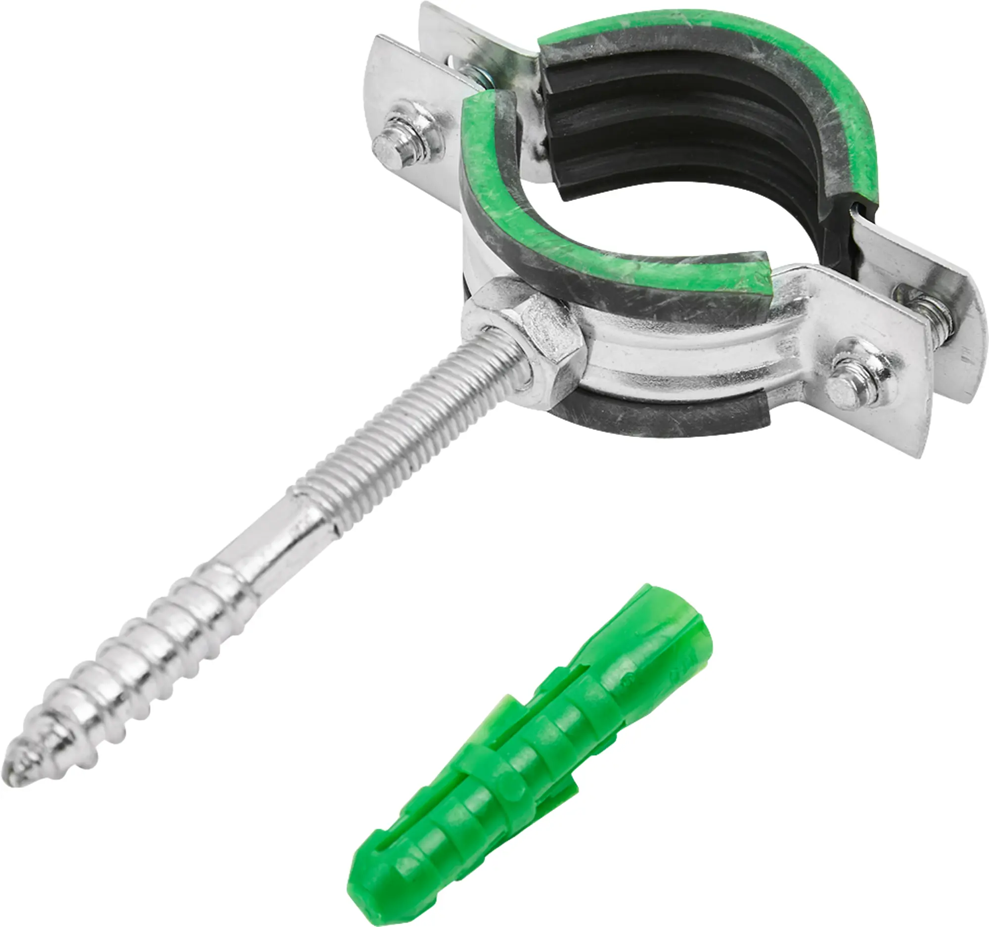 Изображение товара Хомут для труб Mayer 1" ø32-35 мм со шпилькой 8x70 и дюбелем гайка M8