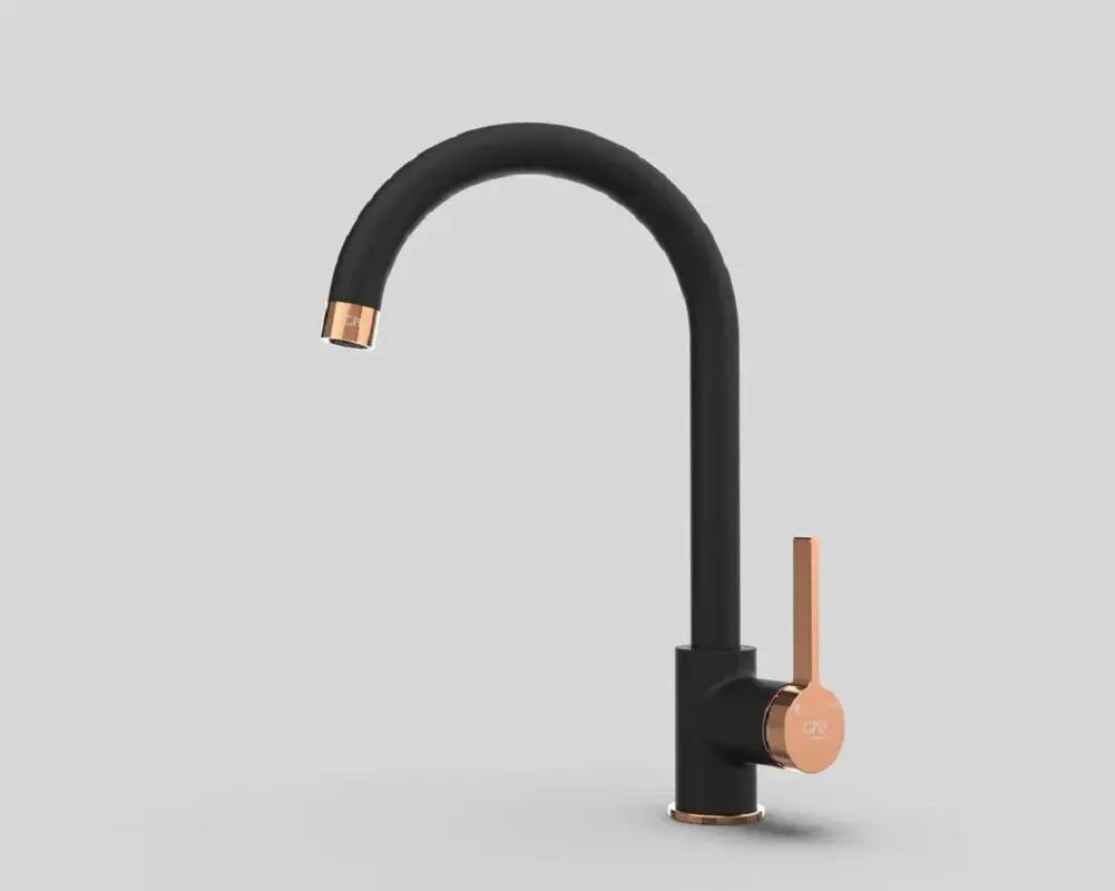 Изображение товара Смеситель для кухни однорычажный Gpd Gildo MTE165-S-R высота 35.5 см цвет черный матовый