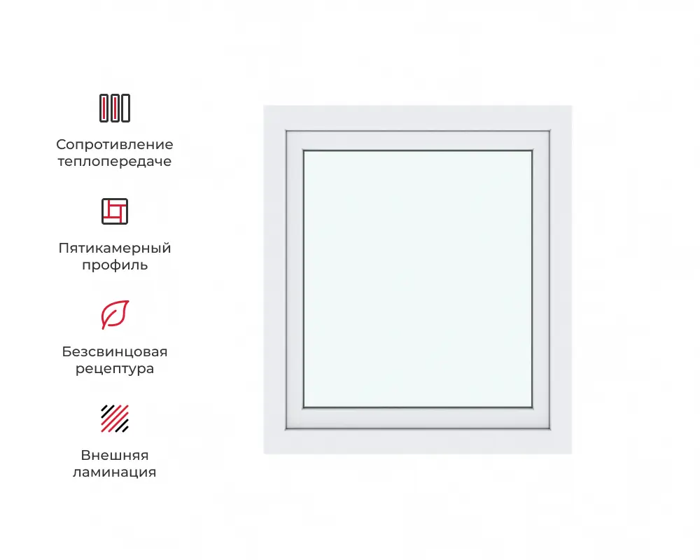 Изображение товара Окно ПВХ Амега пвх_741 90х80см двухкамерный универсальное цвет белый