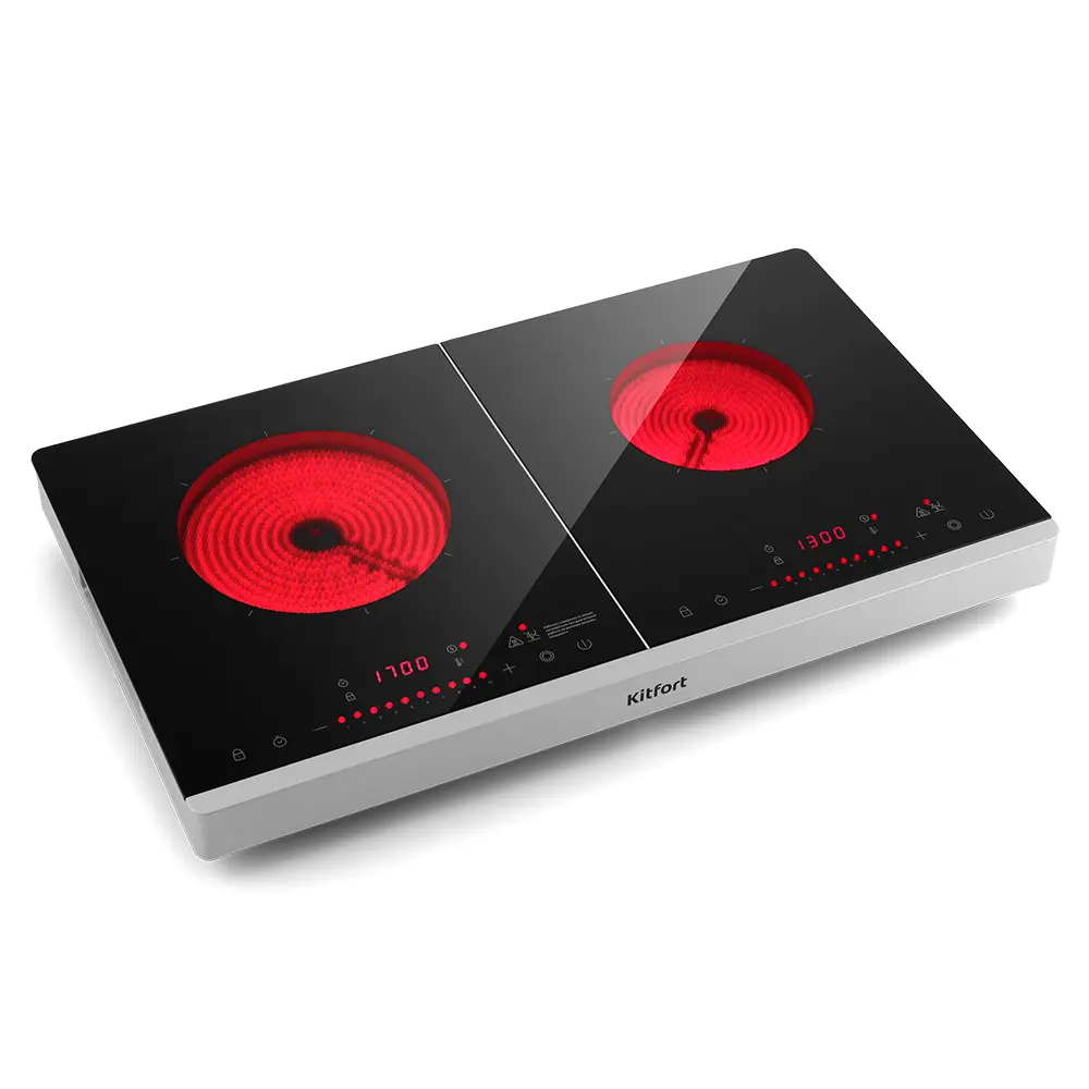 Изображение товара Электрическая настольная плита Kitfort КТ-147 2 конфорки стеклокерамика серебристая