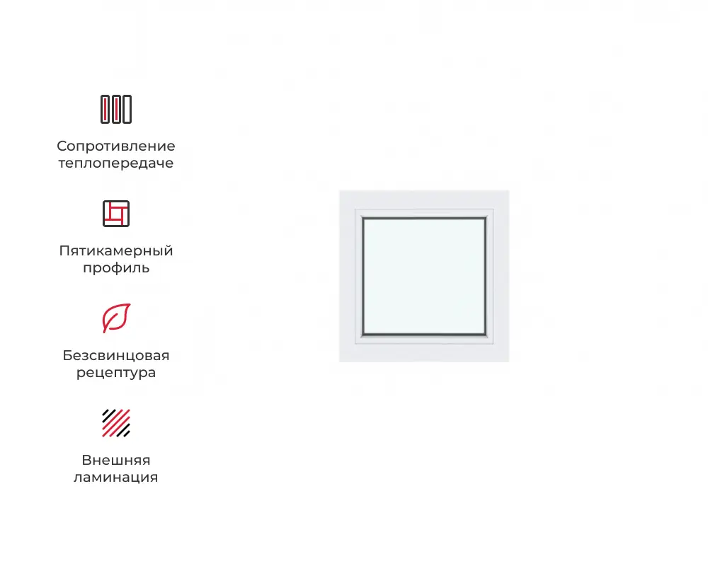 Изображение товара Пластиковое окно Амега ПВХ глухое 60х60см двухкамерный белый