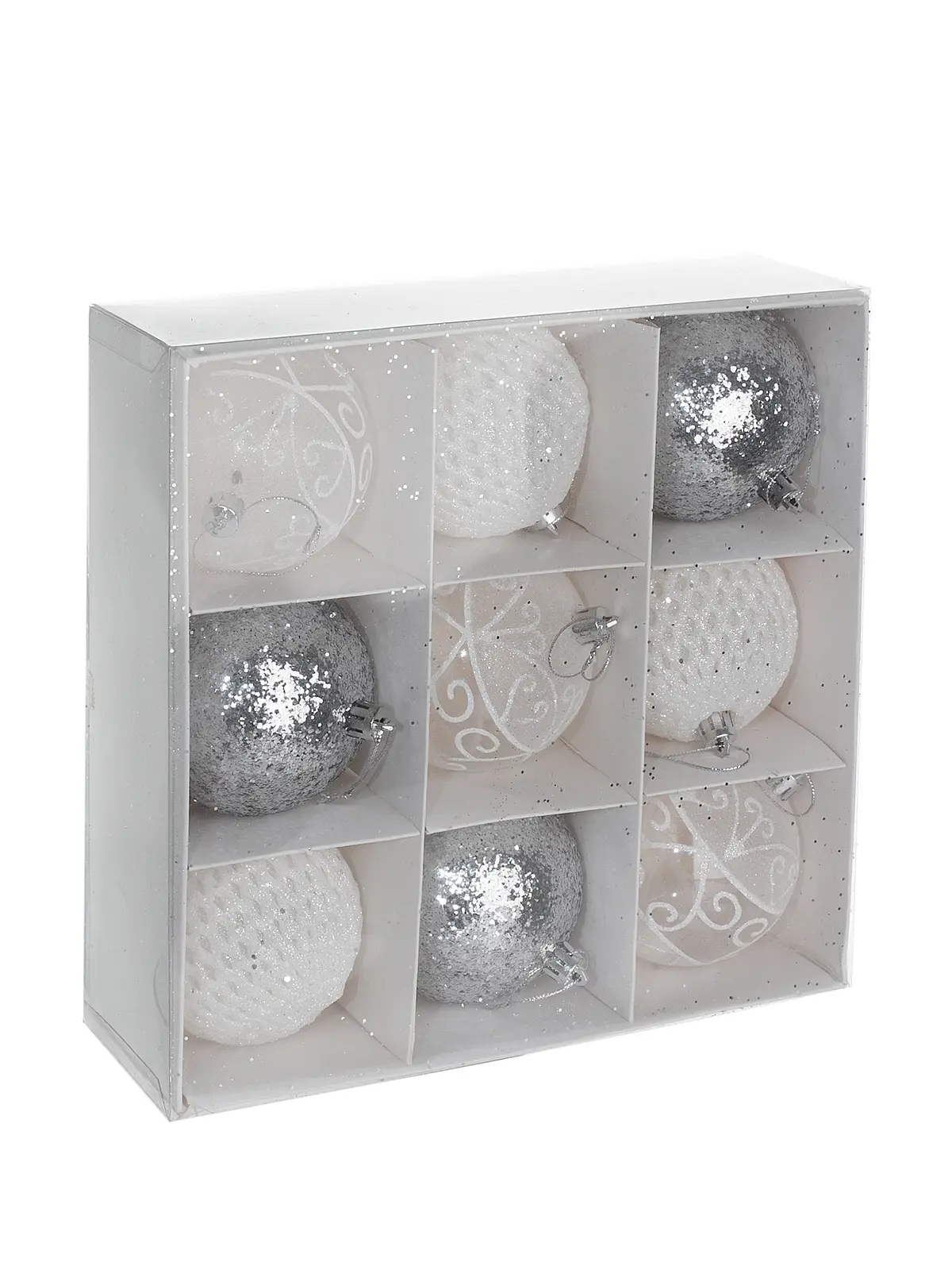 Изображение товара Набор елочных шаров Зимняя сказка SY19STB-050 Шар 8 см полимер серый / серебристый 9 шт