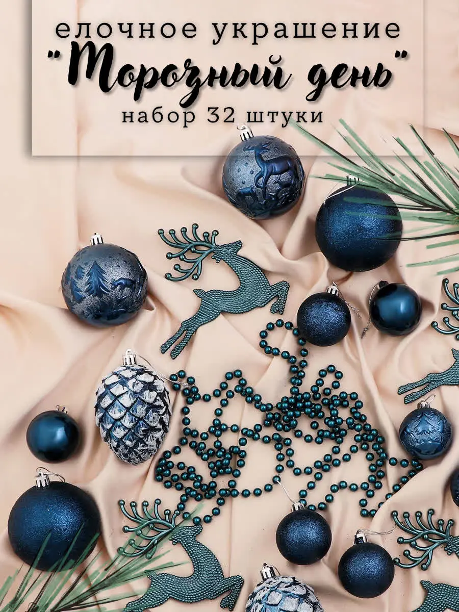 Изображение товара Набор елочных игрушек Морозный день Зимнее волшебство 6536970 23.5 см х 31 см синий