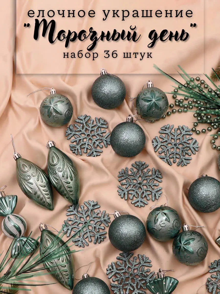 Изображение товара Набор елочных игрушек Чудесный день Зимнее волшебство 6536973 24.5 см х 36.5 см зеленый