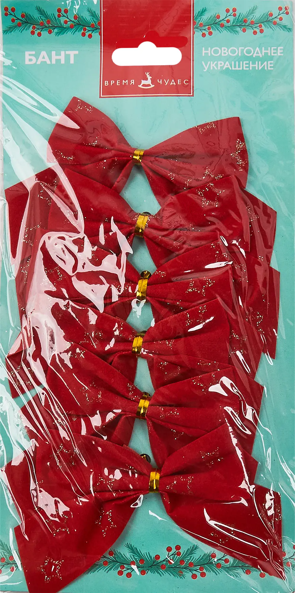 Изображение товара Бант новогодний Красный в клеточку 6 шт