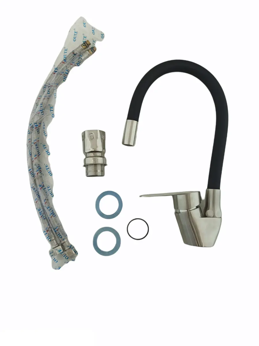 Изображение товара Однорычажный кухонный смеситель OUTE T40593b-2 гибкий излив 21 см черный хром