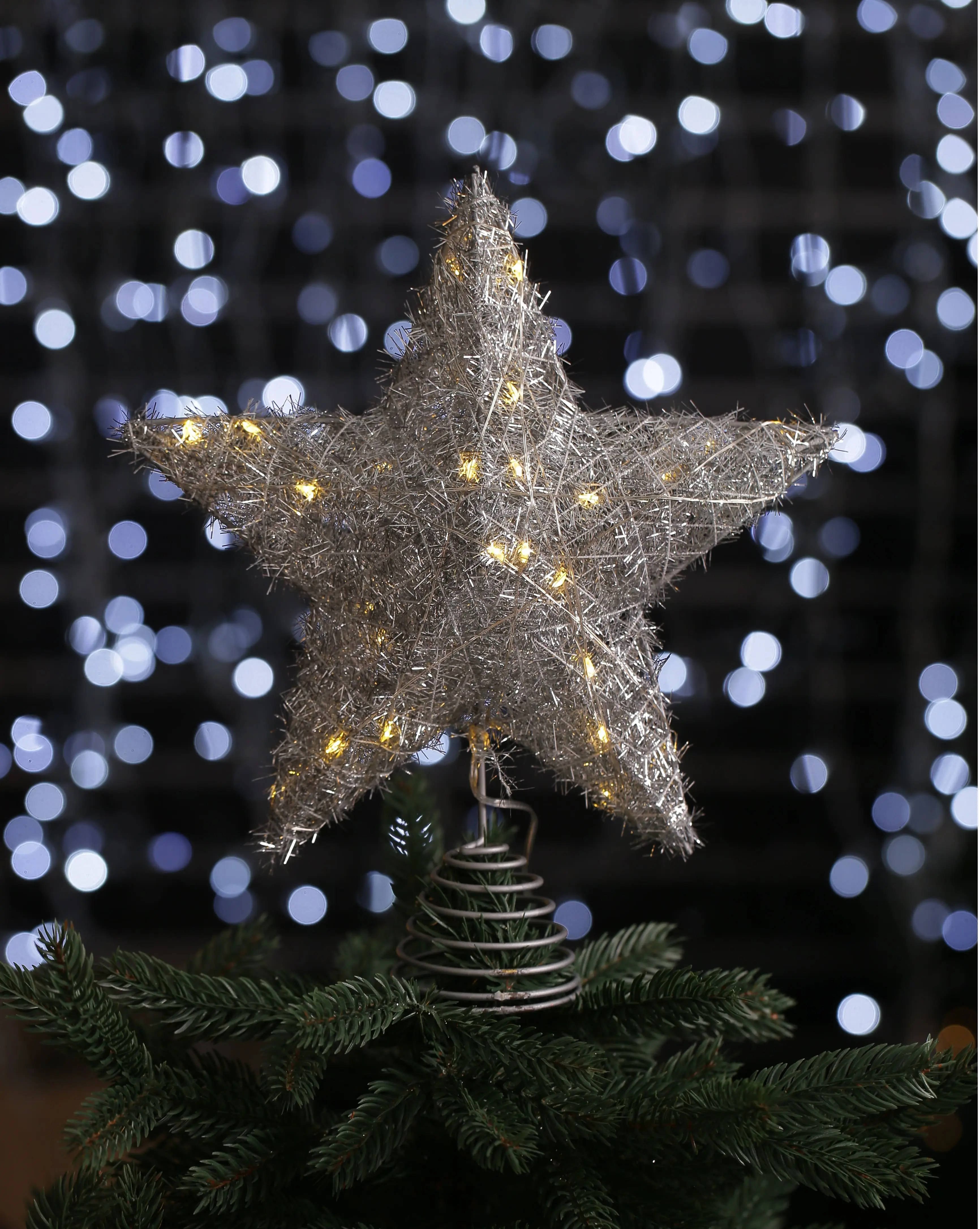 Изображение товара Верхушка на елку Merry green DX210-SI-02 Звезда с диодами h 25 см серый/серебристый