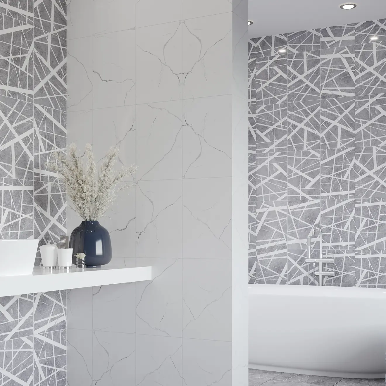 Изображение товара Плитка настенная Керамин Эйра 27.5x40 см серо-белая глянцевая