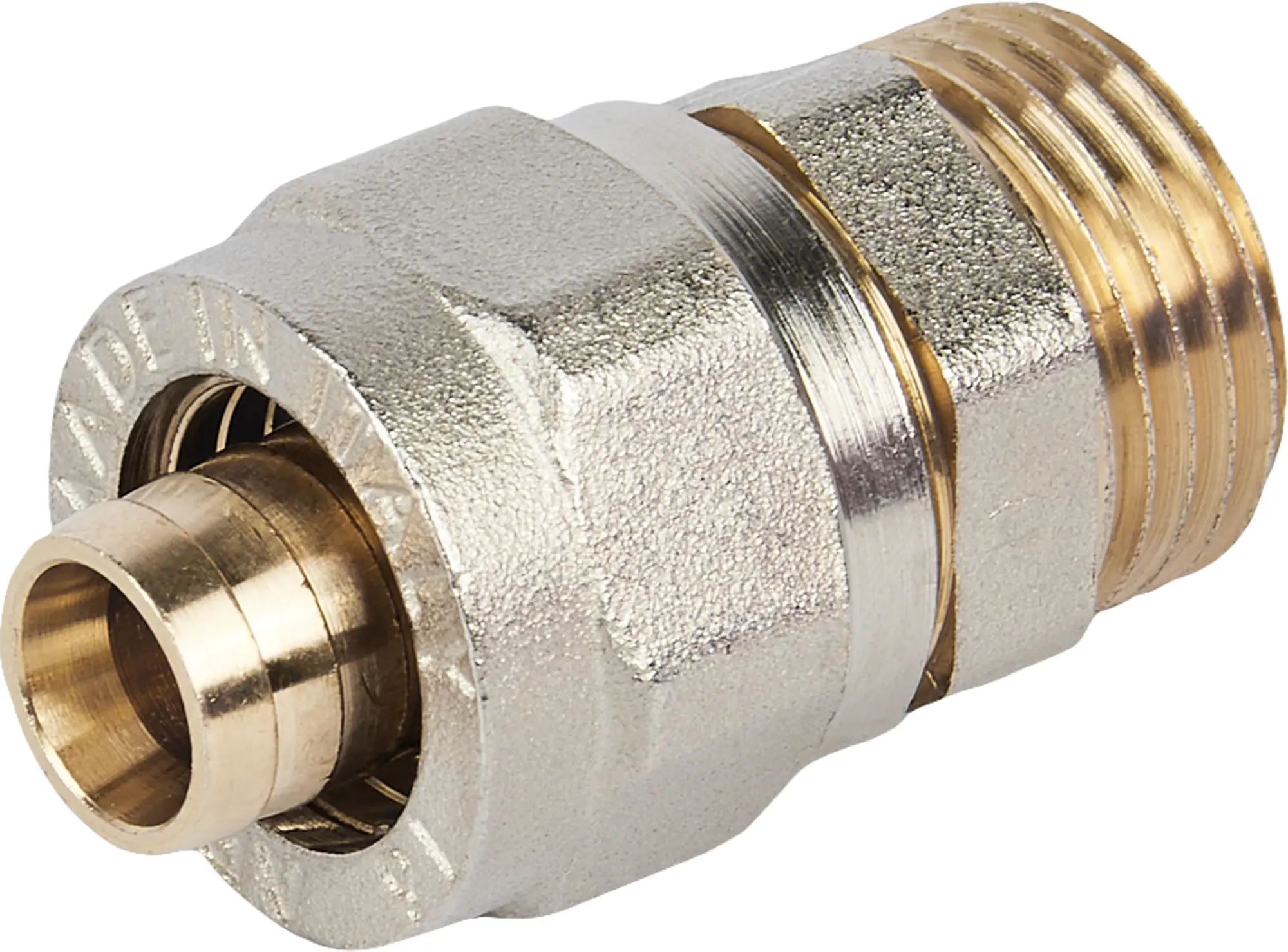 Изображение товара Муфта комбинированная 1/2x16 мм латунная никелированная обжимная монтаж водопровод