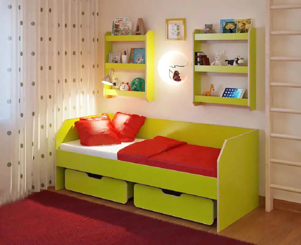 Изображение товара Кровать с полками детская Кариви Сказка Л-13.1 194x75x85 см ЛДСП цвет лайм