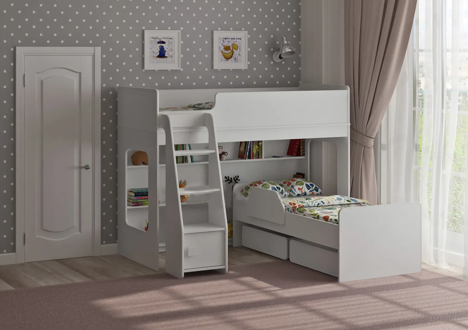 Изображение товара Двухъярусная кровать Кариви Сказка 179x140.5x176 см белая Россия