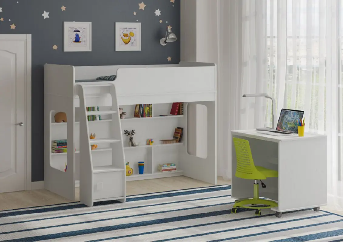 Изображение товара Кровать-чердак Кариви Сказка Л-42.3.6 179x140x117 см ЛДСП белый для детей