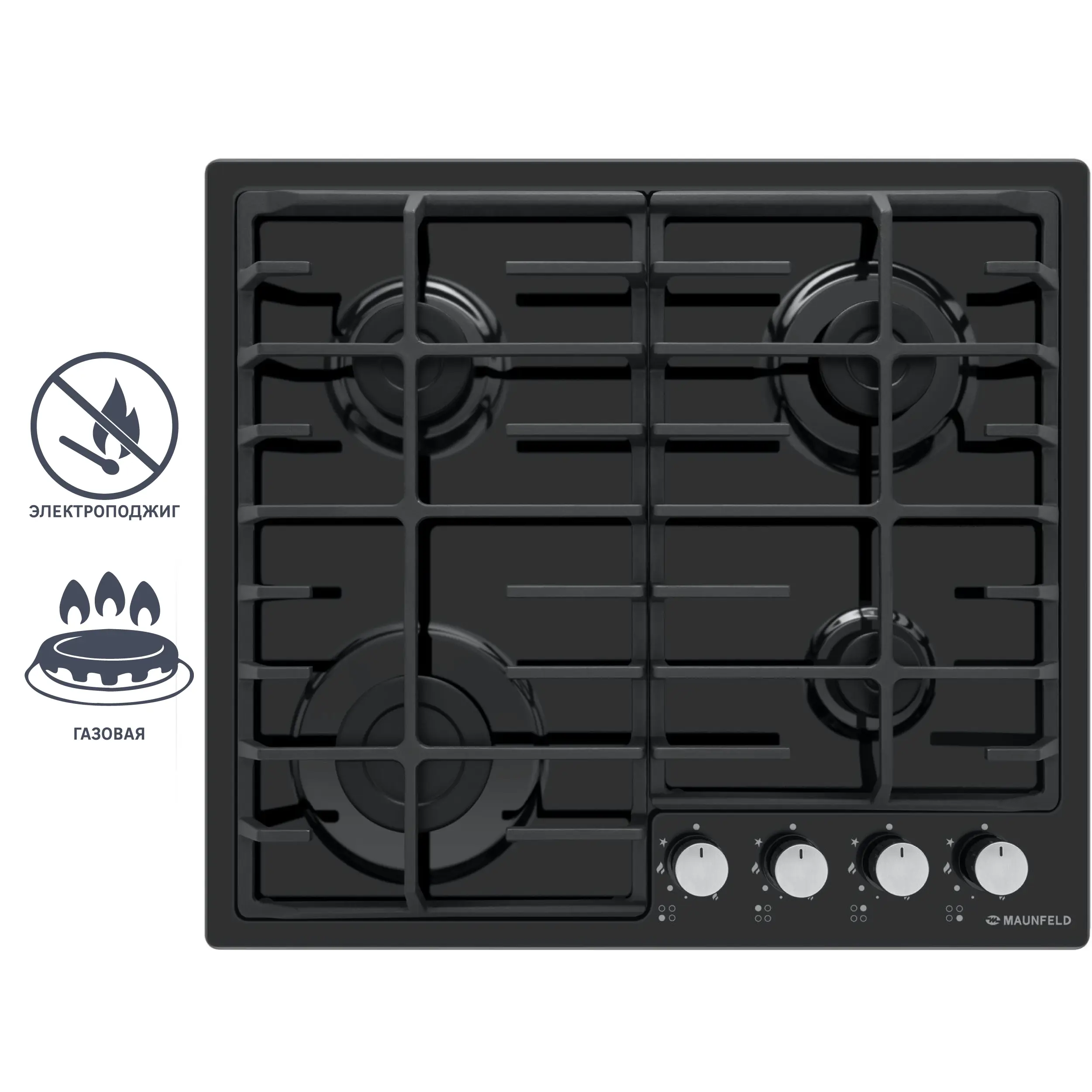 Изображение товара Газовая варочная панель Maunfeld EGHE.64.6CB/G 59 см 4 конфорки цвет черный