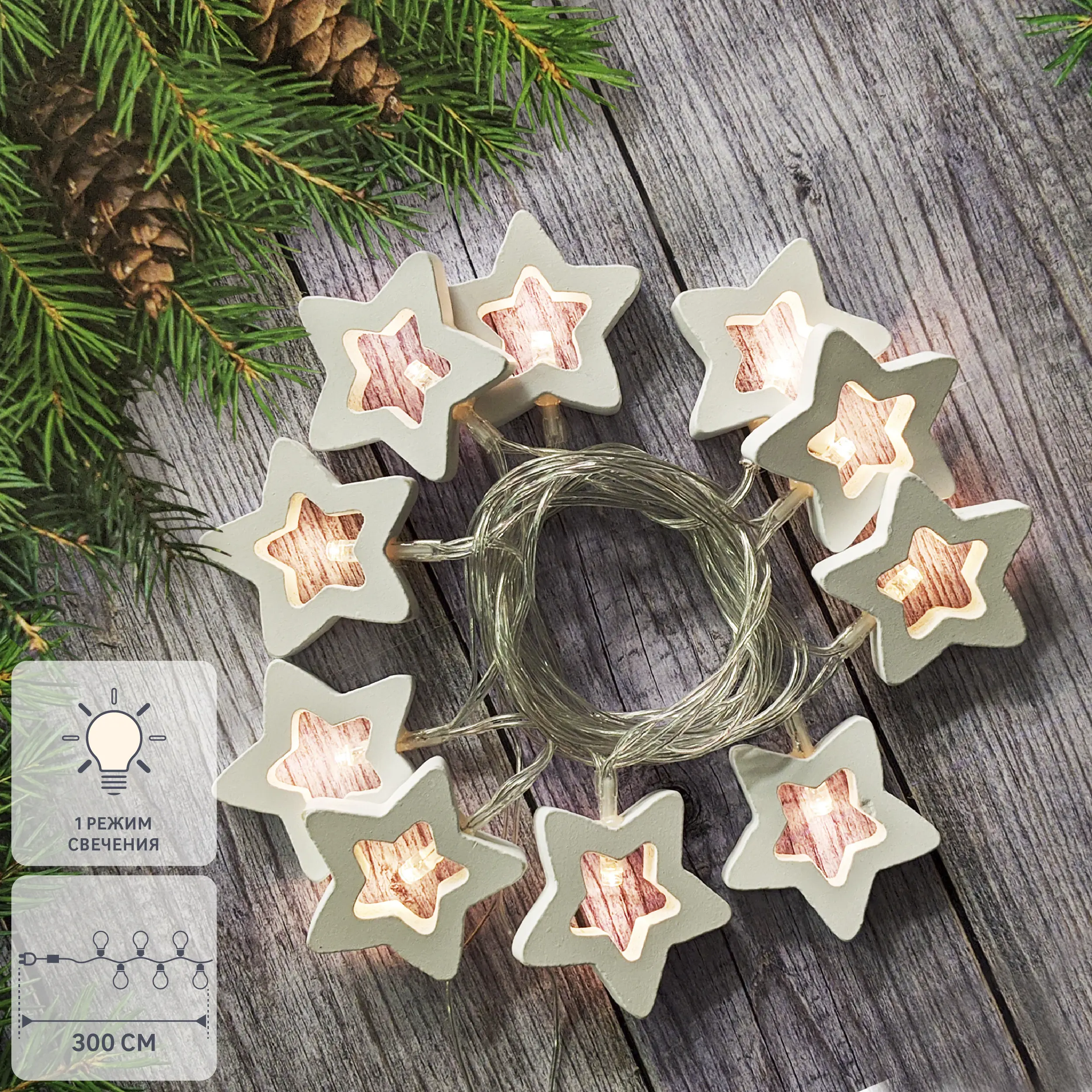 Изображение товара Электрогирлянда комнатная Нить 3м 20 ламп теплый белый 1 режим работы