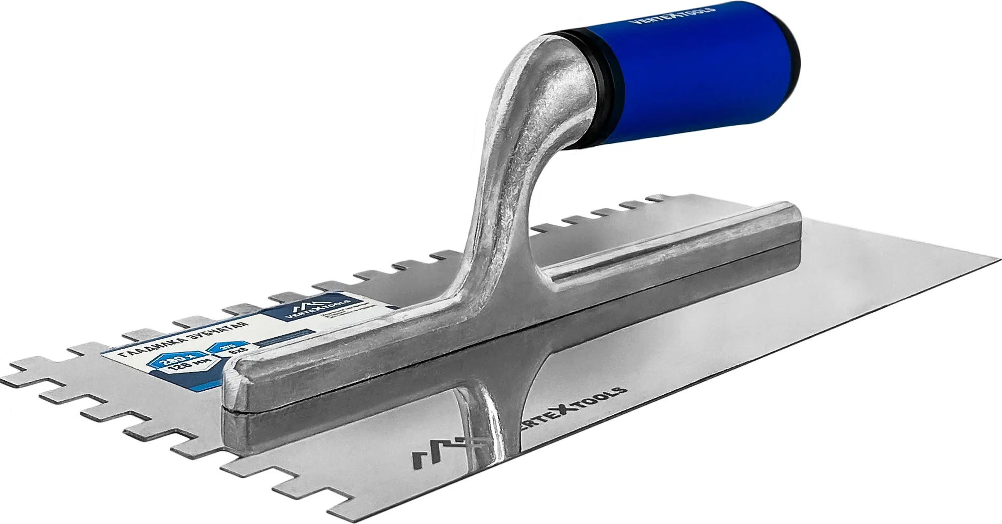 Изображение товара Гладилка зубчатая из нержавеющей стали Vertextools 16-08-08 128x280 мм, зуб 8x8 мм
