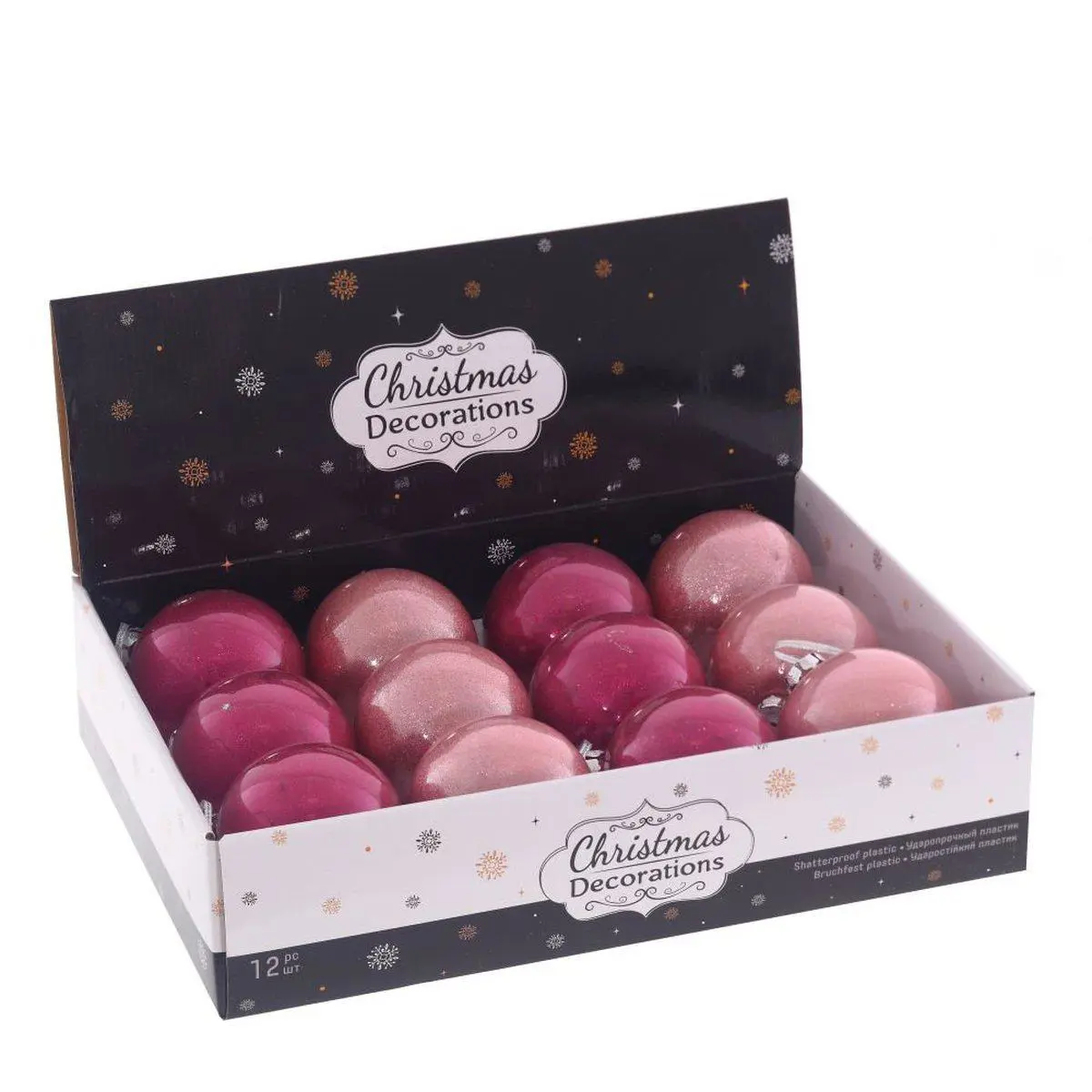 Изображение товара Набор елочных шаров 755137 Шар 10 см стекло розовый 12 шт