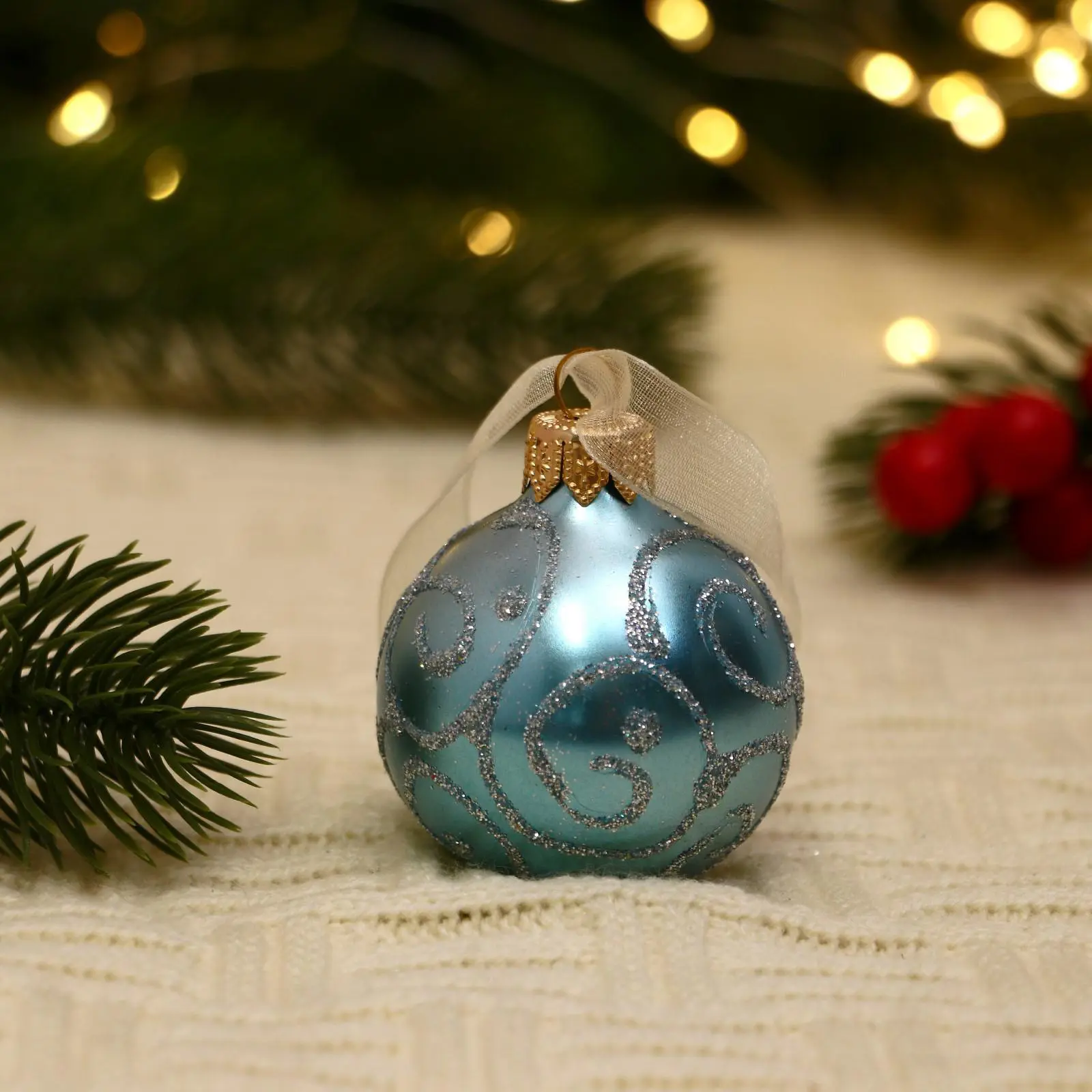 Изображение товара Елочный шар Evis 9250560 Узор блеск 5 см стекло зеленый