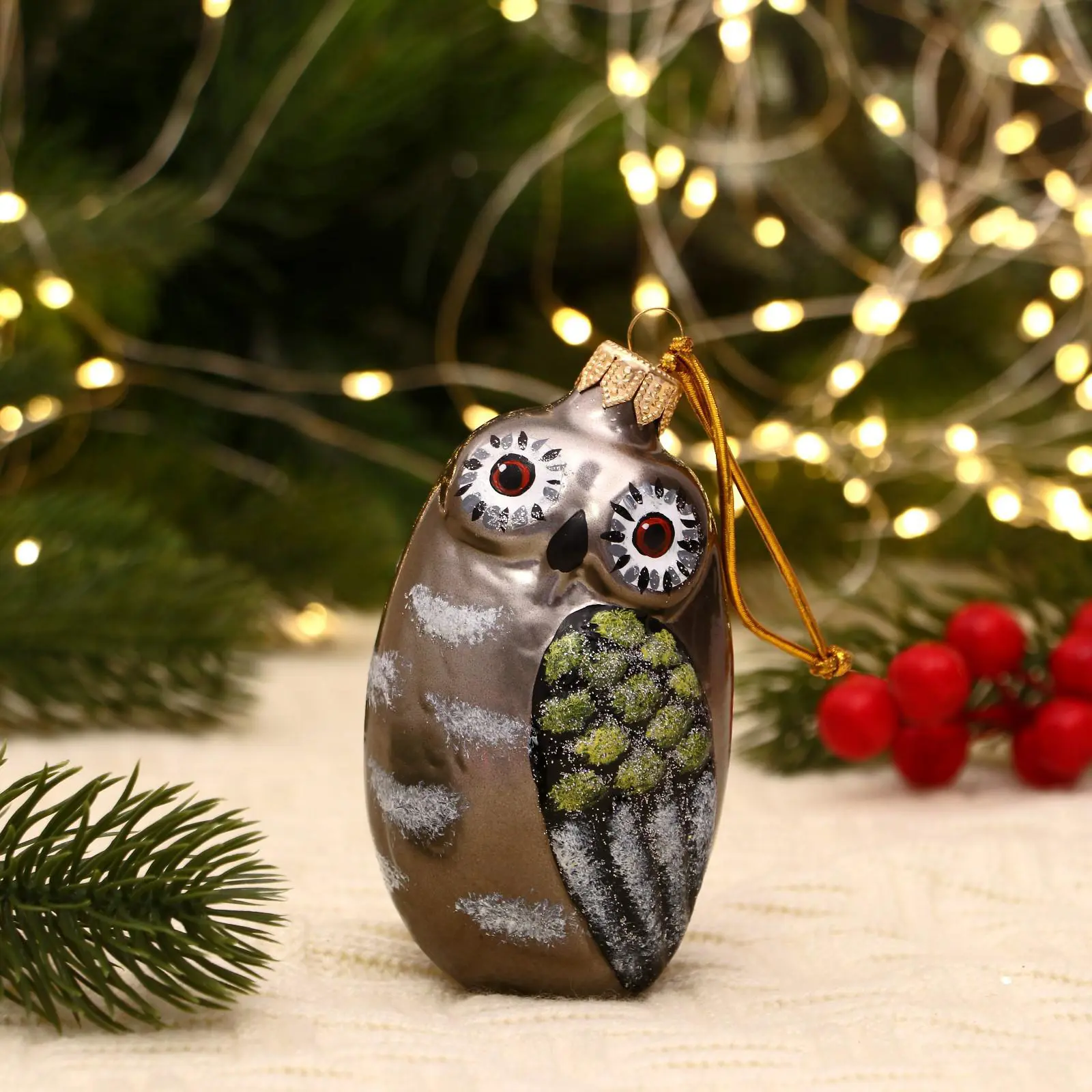 Изображение товара Елочная игрушка Совушка Evis 7124103 11 см х 4.5 см серый/серебристый