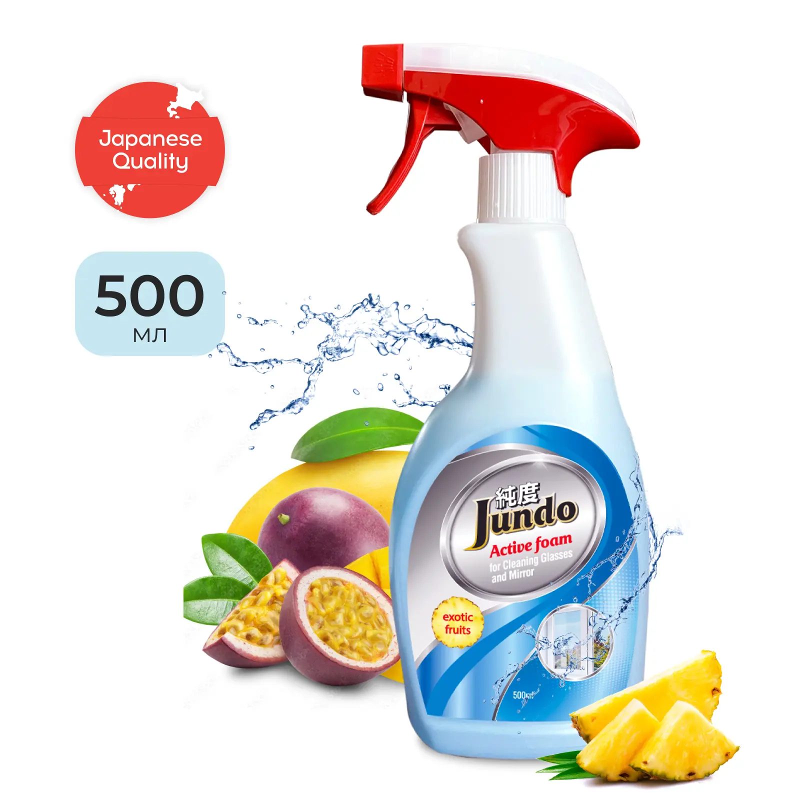 Изображение товара Средство для мытья стекол и зеркал Jundo Active foam с ароматом фруктов 500 мл