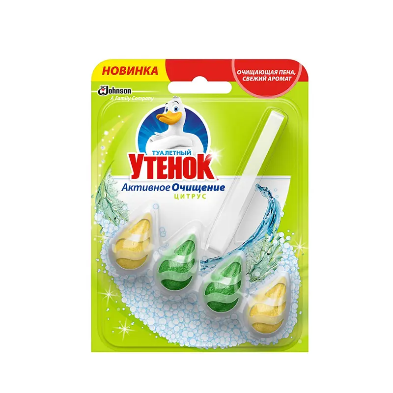 Изображение товара Подвесной Блок твёрдый для унитаза Туалетный Утенок цитрус отбеливающий 38.6 г