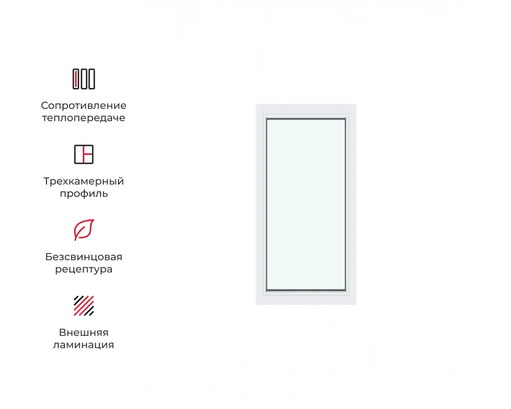 Изображение товара Окно ПВХ глухое КВЕ Engine 58 100х50 однокамерный стеклопакет цвет белый