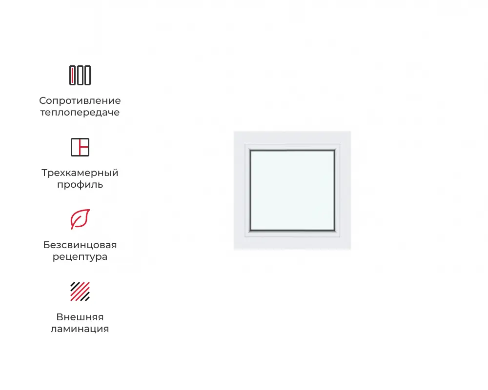 Изображение товара Пластиковое окно Амега ПВХ глухое 60х60см однокамерный белый