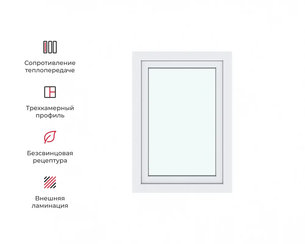 Изображение товара Пластиковое окно Амега ПВХ поворотно-откидное правое 100х70см однокамерный белый