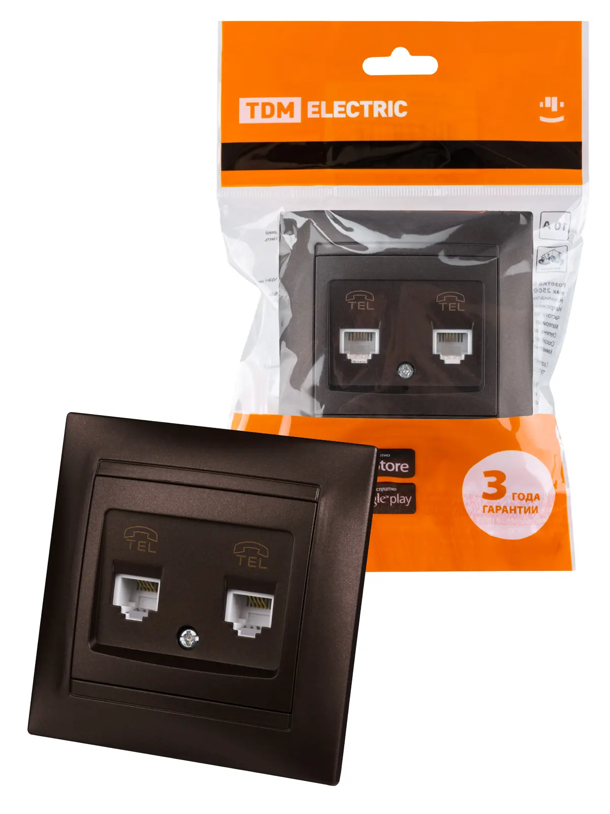 Изображение товара Розетка двойная телефонная встраиваемая Tdm electric Лама SQ1815-0518 шоколад