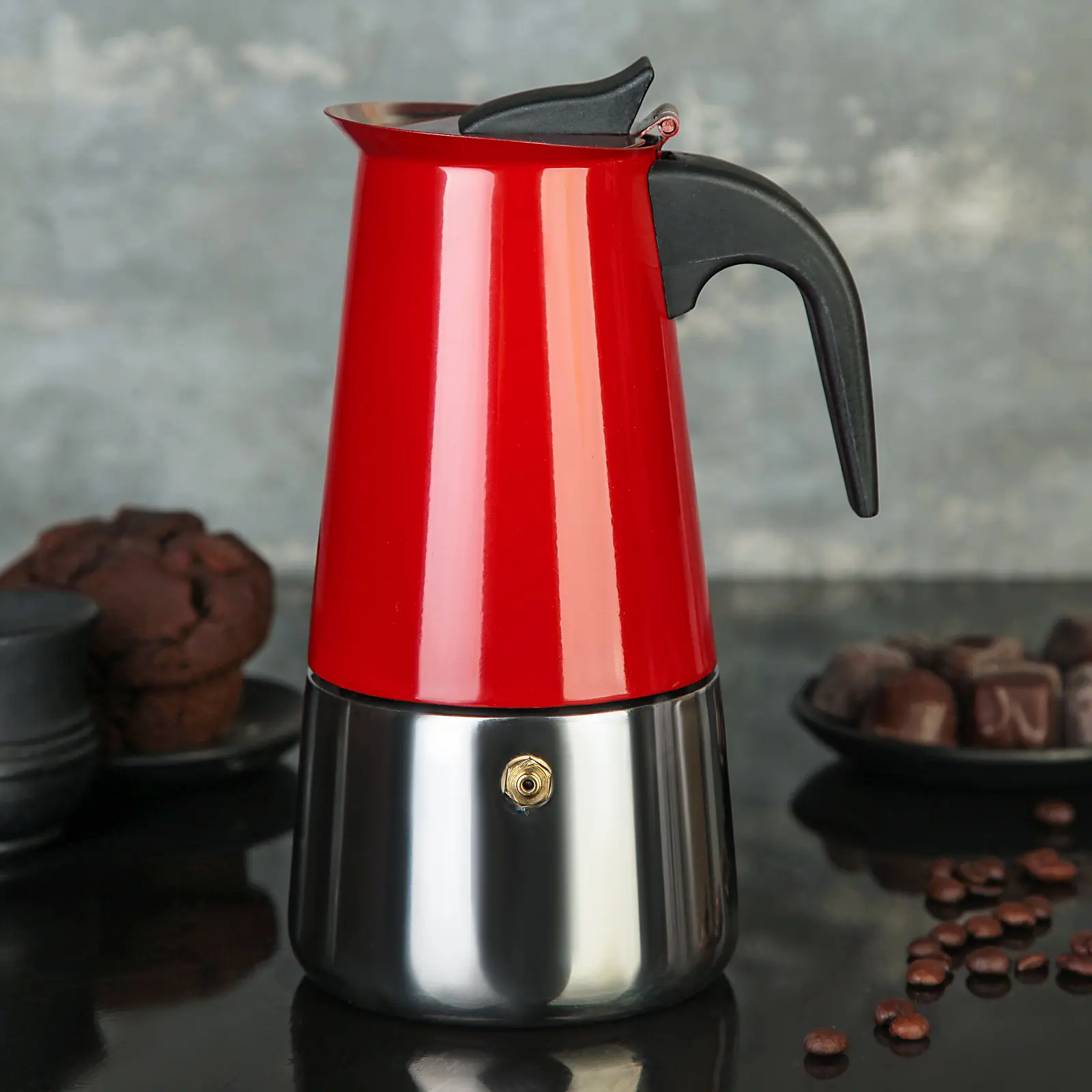 Изображение товара Гейзерная кофеварка Доляна Итальяно 300 мл 1 чашка пластик и металл цвет красный