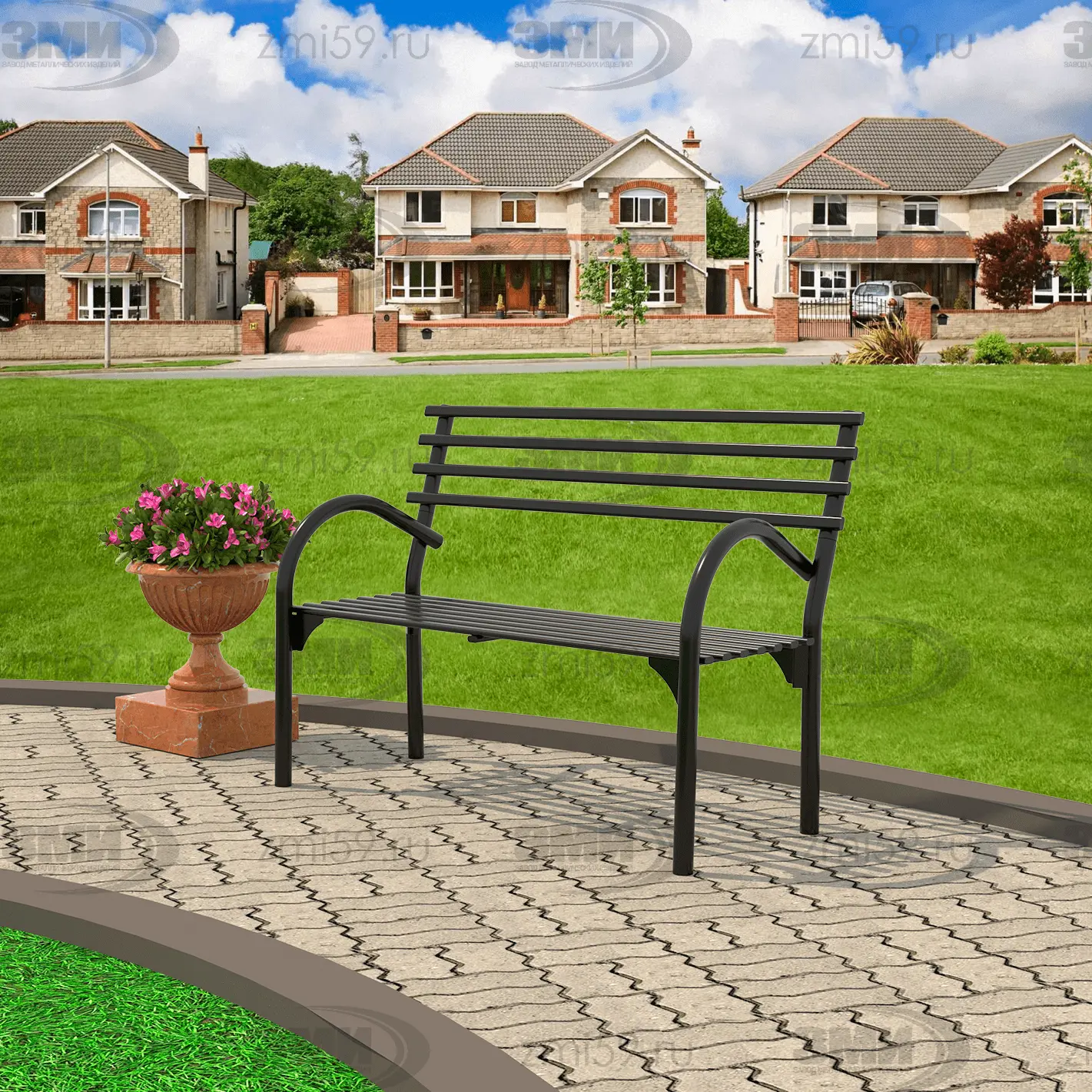 Изображение товара Скамья садовая складной Зми Беседа 125x90x90 см сталь черный