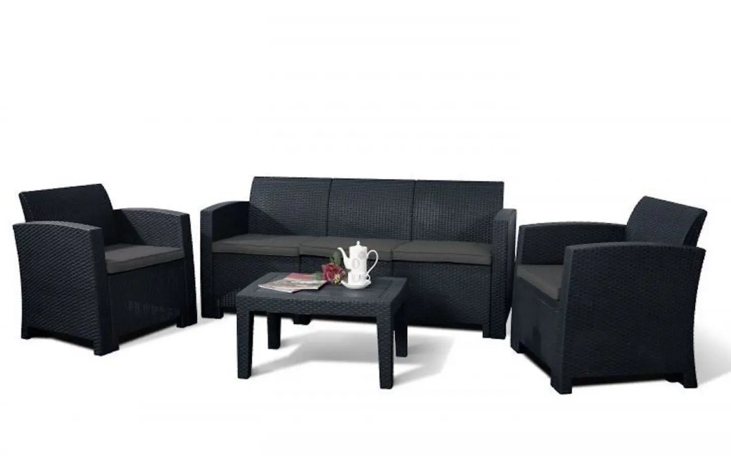 Изображение товара Садовая мебель для отдыха Idea idealife5-tem-ser-tem-ser пластик темно-серый:стол, диван, 2 кресла