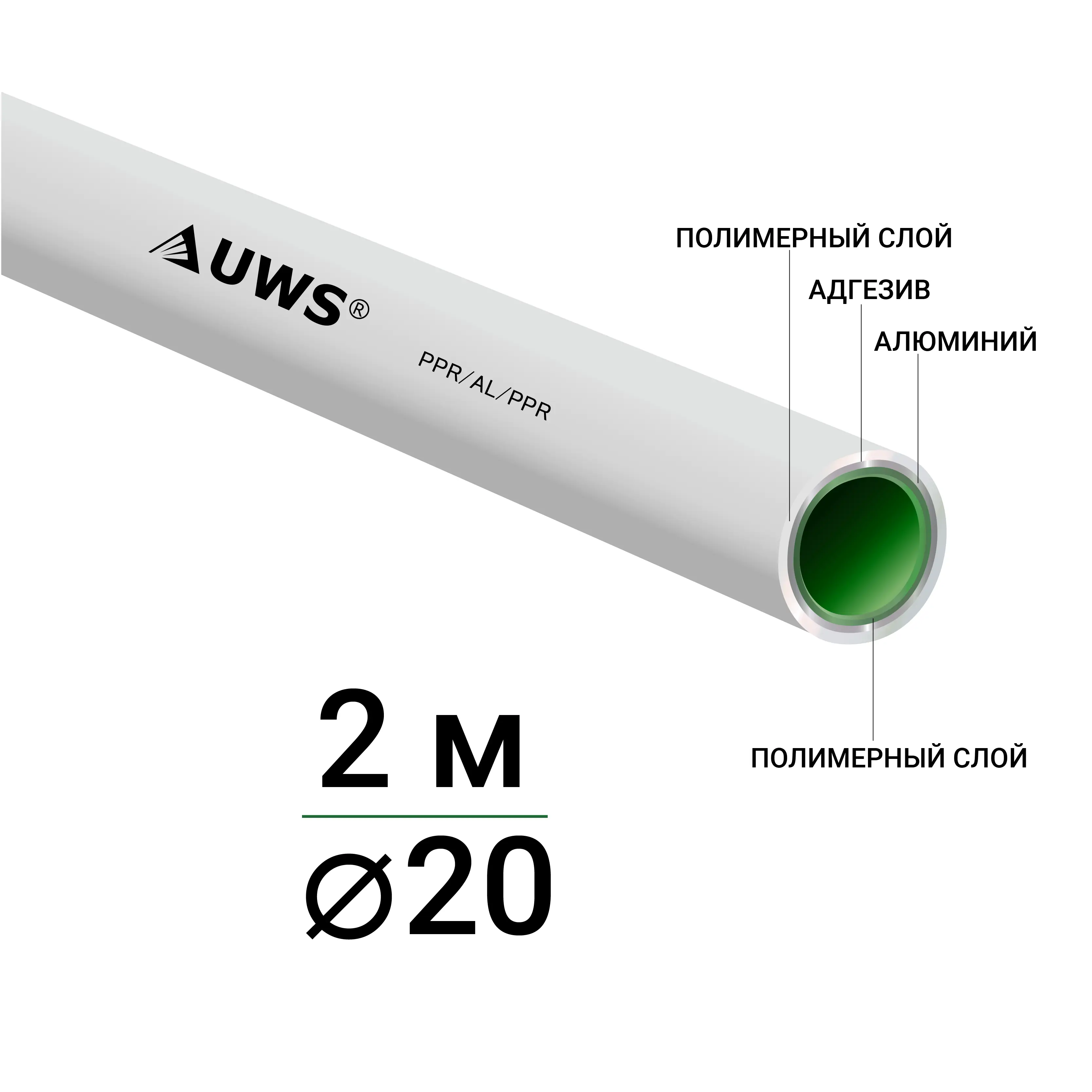 Изображение товара Труба металлополимерная PPR-AL-PPR UWS Standart 20x2.0 мм 2 м