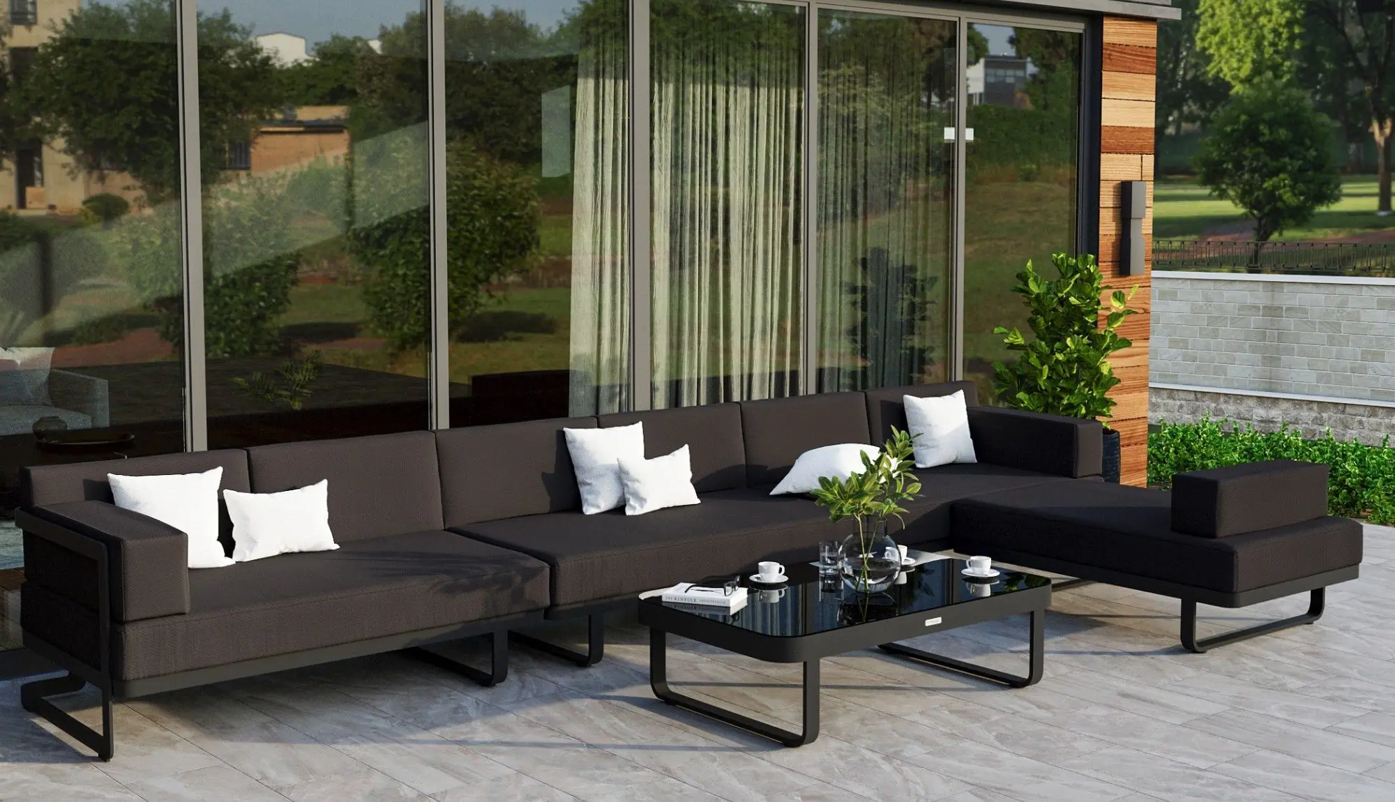 Изображение товара Садовая мебель для отдыха Ideal patio Outdoor style TESORA Black алюМиний белый:стол, диван