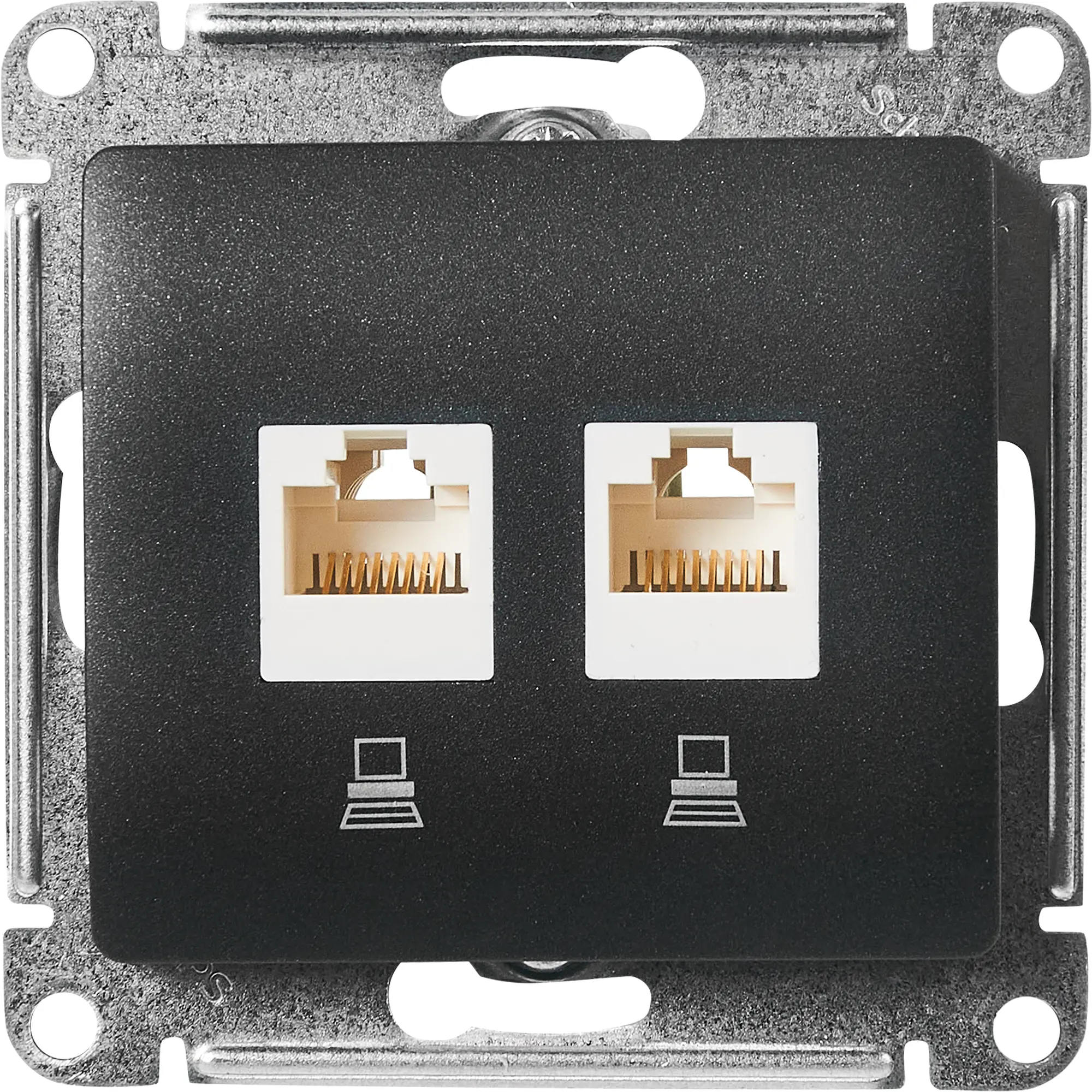 Изображение товара Розетка двойная встраиваемая Systeme Electric Glossa RJ45 cat 5e антрацит