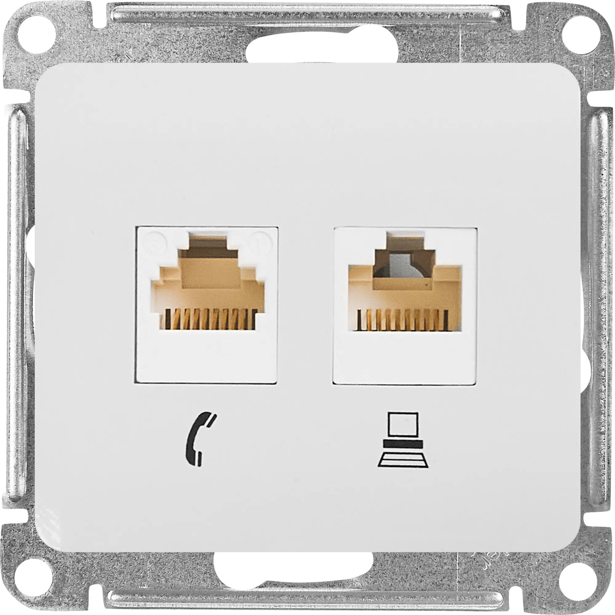 Изображение товара Розетка двойная встраиваемая Systeme Electric Glossa RJ11/RJ45 UTP cat 5e цвет белый