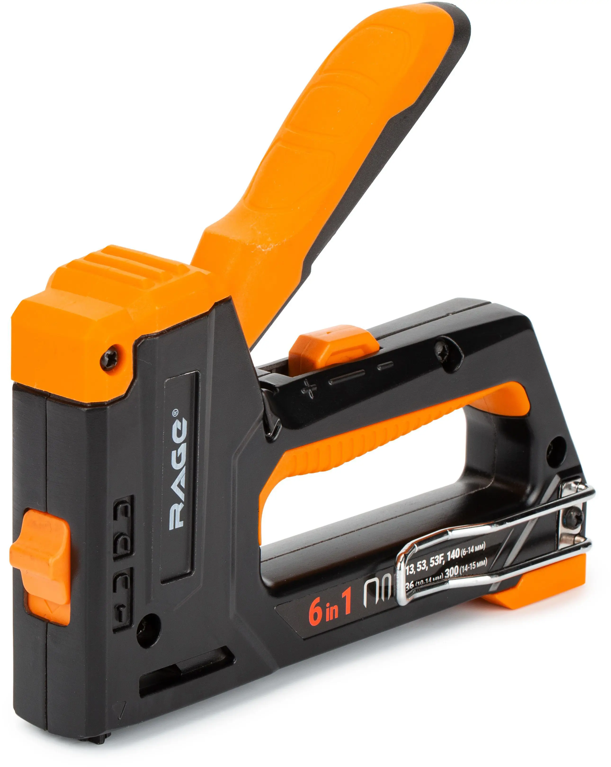 Изображение товара Степлер Rage 810415 ручной 6в1 для скоб и гвоздей 6-14 мм профессиональный