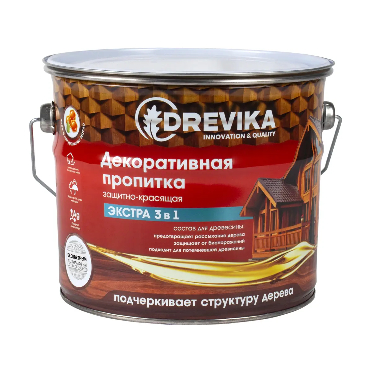 Изображение товара Пропитка древесины DREVIKA 3532 бесцветная 3 л - защита и отделка дерева