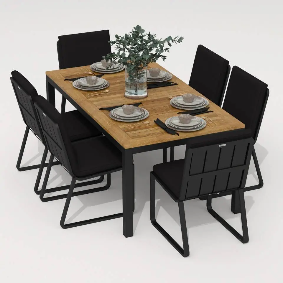 Изображение товара Садовая мебель для отдыха Ideal patio outdoor style TELLA_GIRA 180 black искусственный ротанг серый:стол, 6 стульев