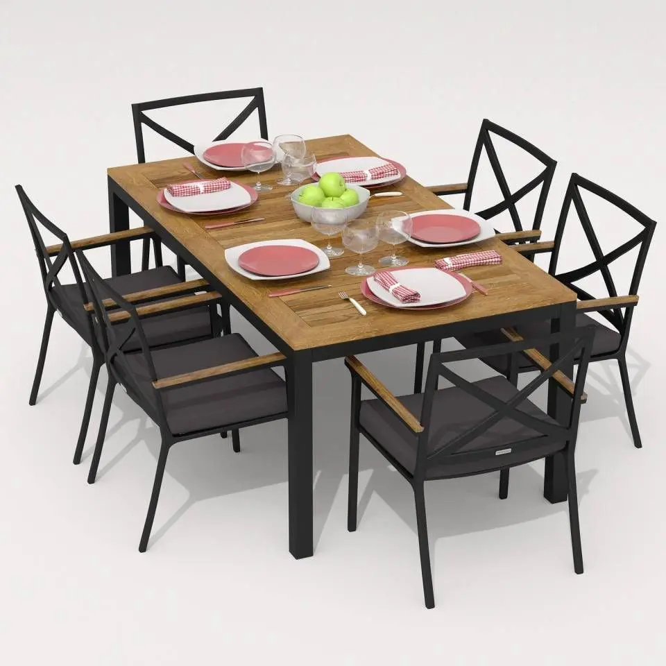 Изображение товара Садовая мебель для отдыха Ideal patio Outdoor style Tella Festa 180 dark алюМиний темно-серый:стол, 6 стульев
