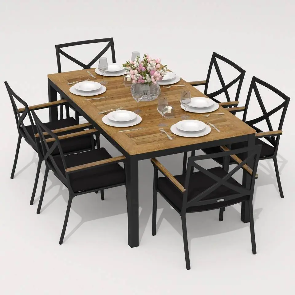 Изображение товара Садовая мебель для отдыха Ideal patio Outdoor style Tella Festa 180 Black алюМиний серый:стол, 6 стульев