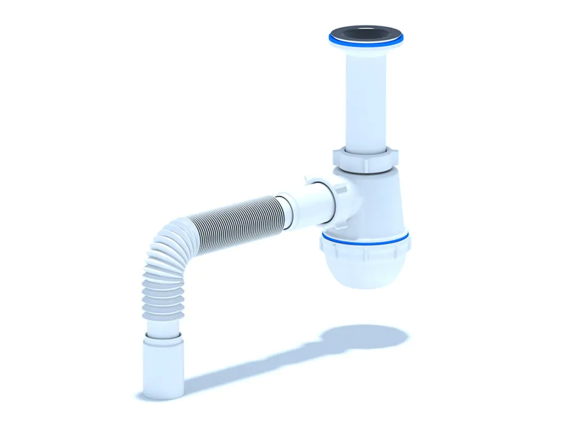 Изображение товара Сифон для раковины АНИ ПЛАСТ Грот А0505 50 мм розлив белый с гибкой трубой