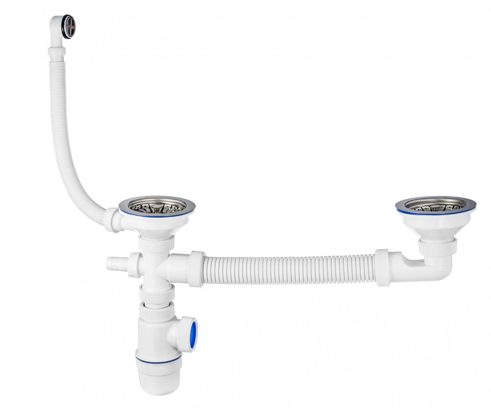 Изображение товара Сифон двойной для раковины Вир пласт Элит D40 мм с отводом для стиральной машины белый