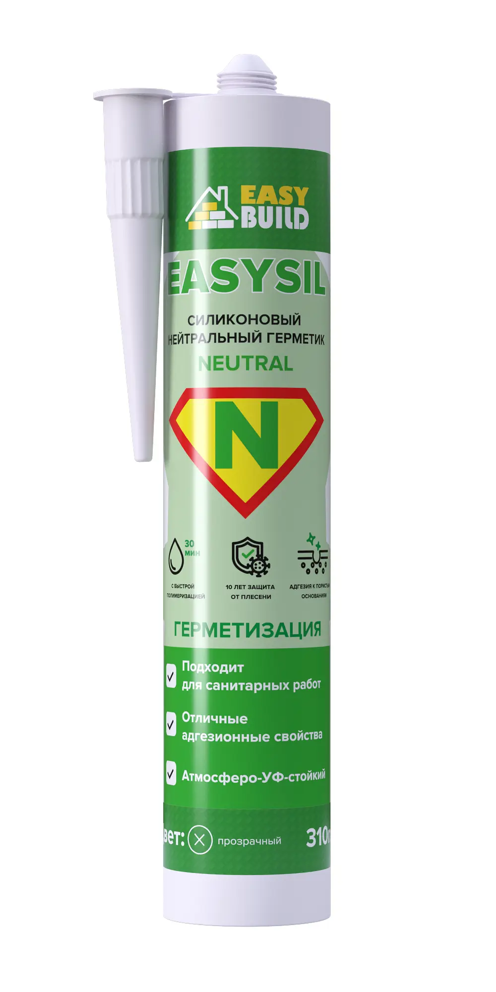 Изображение товара Герметик Easysil 10009 прозрачный 0.31 л универсальный герметик для внутренних и наружных работ