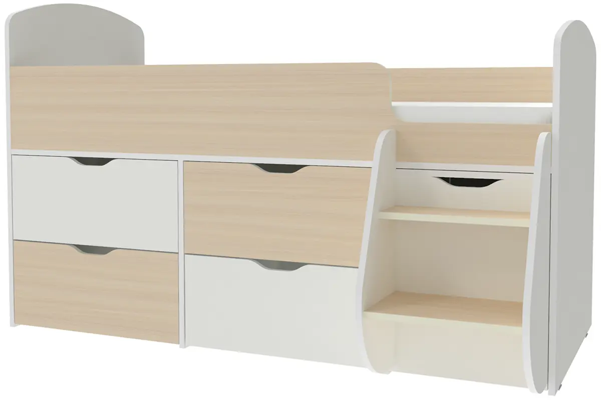 Изображение товара Кровать Кариви Малыш 7 164x101x74 см цвет белый/дуб молочный