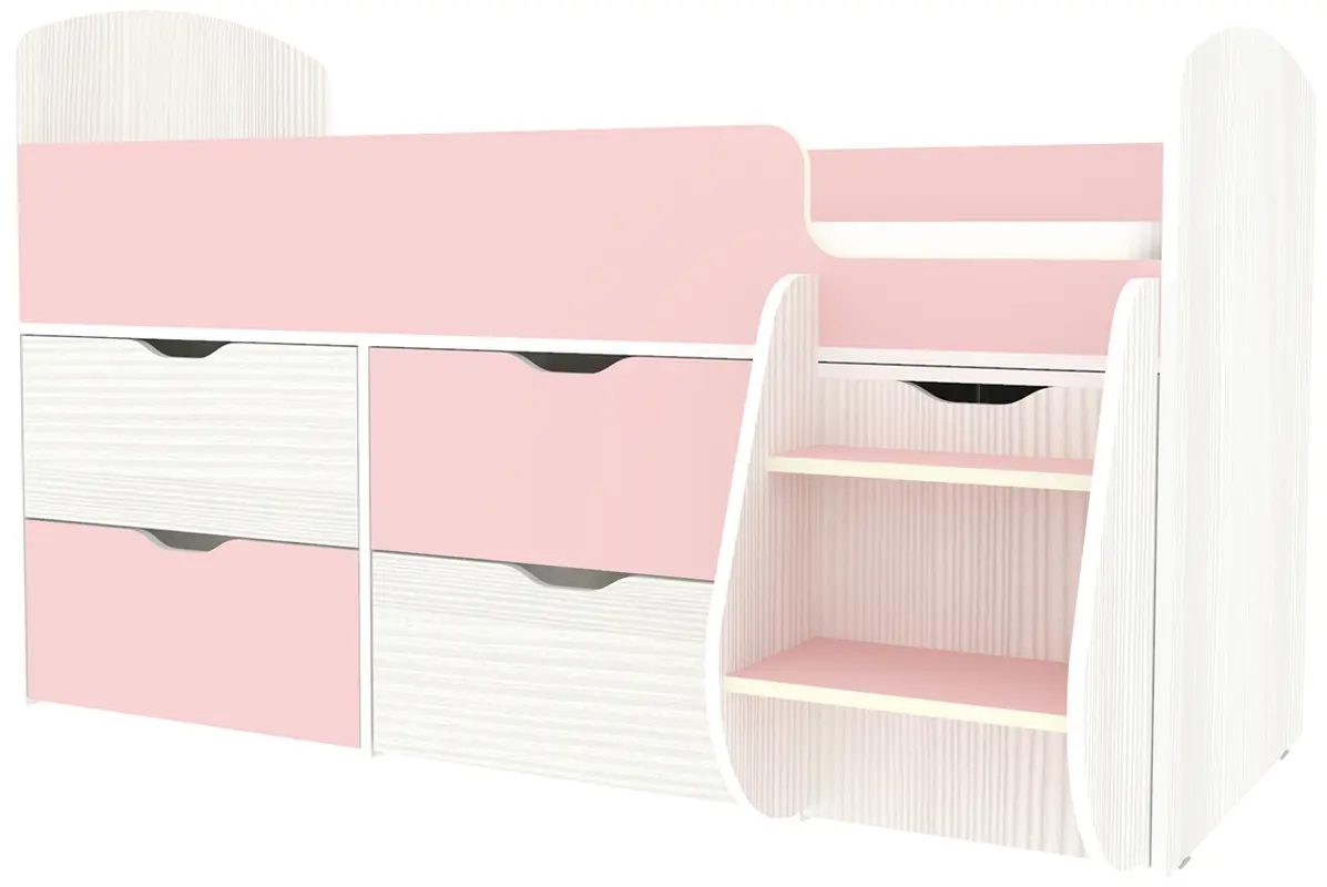 Изображение товара Кровать Кариви Малыш 7 164x101x74 см цвет розовый/белое дерево