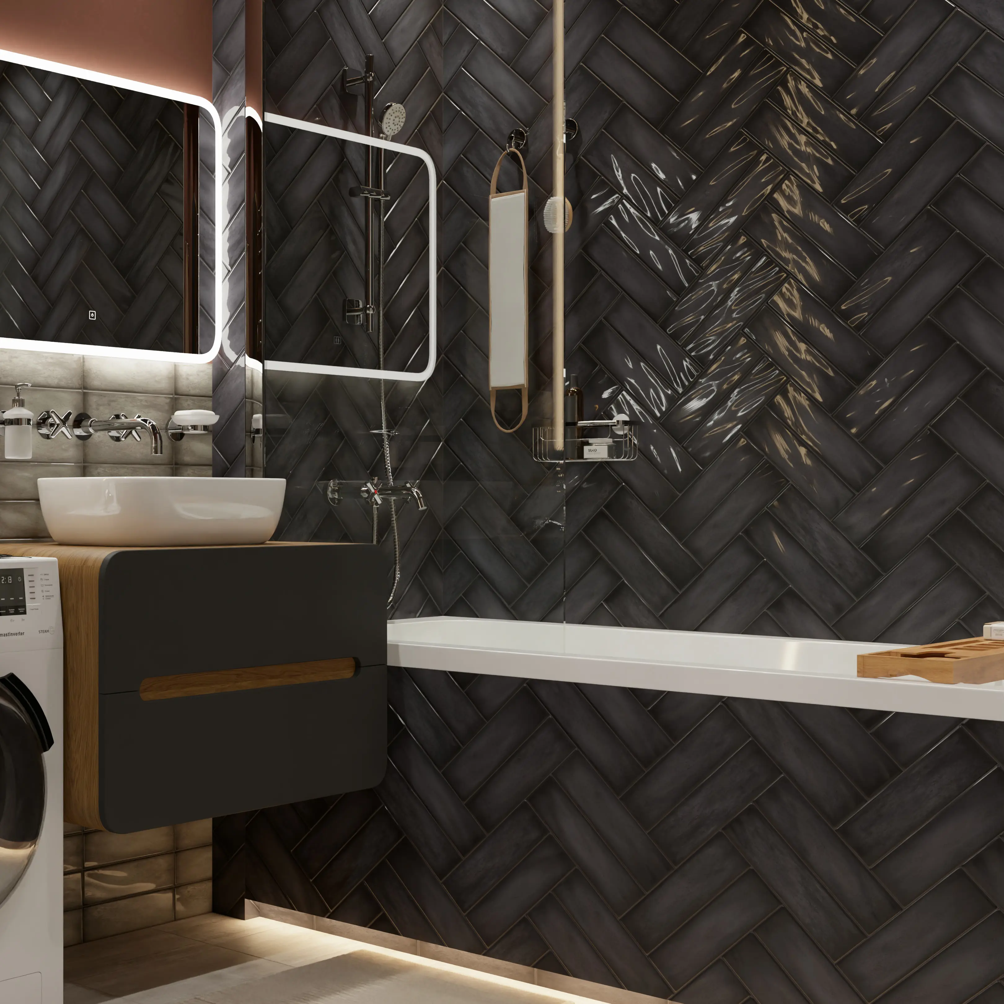 Изображение товара Плитка настенная Керамин Хейз 27.5x7.7 см глянцевая графит