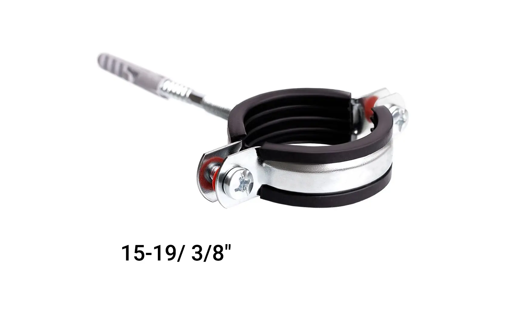 Изображение товара Хомут для труб UWS с EPDM уплотнителем 3/8" ø15-19 мм с гайкой М8 в комплекте шуруп и дюбель 130775